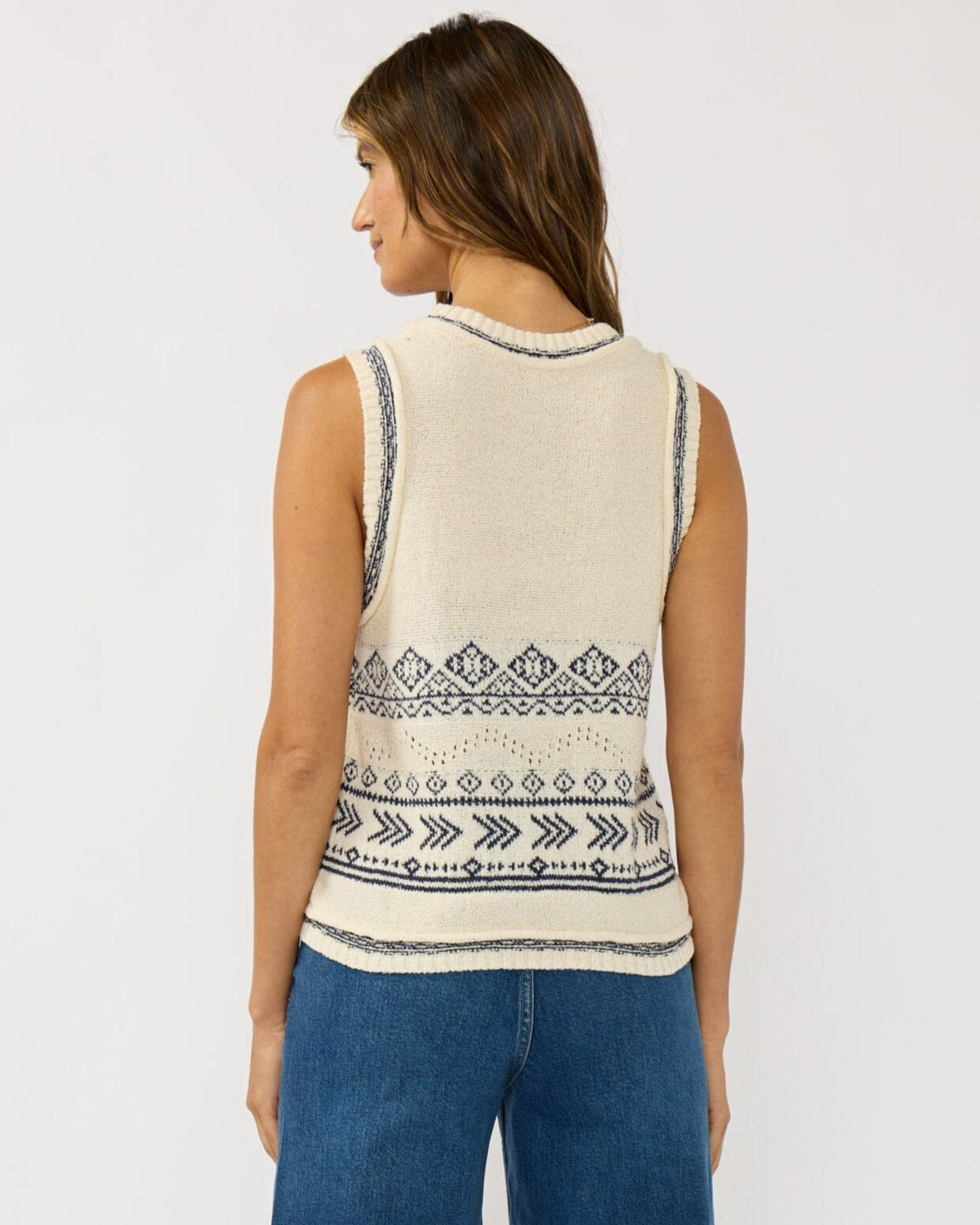 V-Neck Button Front Sweater Vest (Natural + Navy)