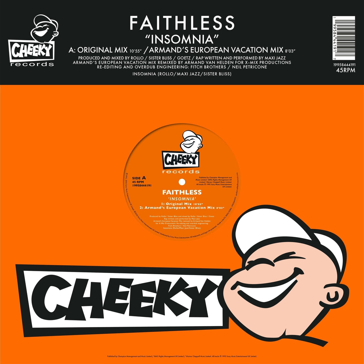 Faithless - Insomnia (30th Anniversary) - Orange 12" Vinyl Single Record